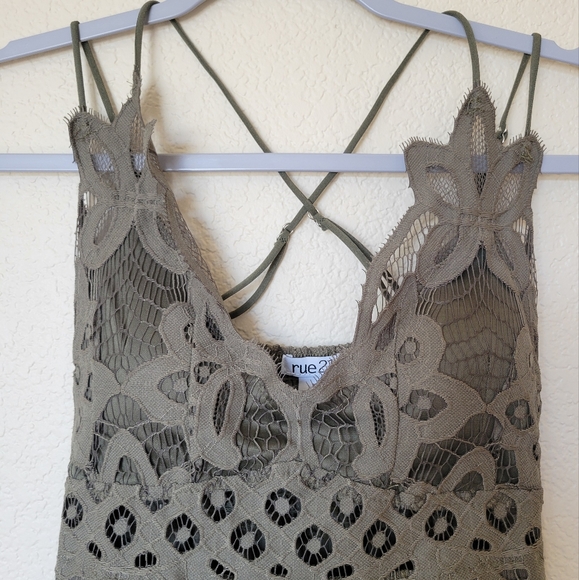 SCALLOPED LACE BRALETTE DRESS - OLIVE - Size XS - Picture 6 of 11